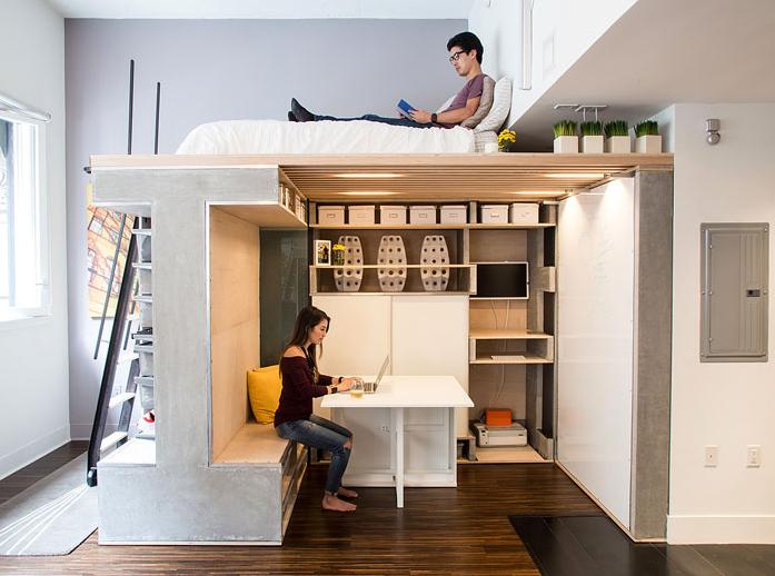 Thiết kế nội thất chung cư mini - Nâng cao giường ngủ tạo không gian bên dưới.