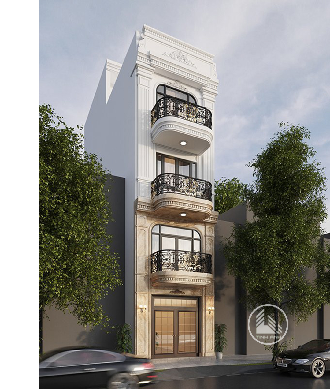 Mẫu nhà phố 4 tầng phong cách tân cổ điển đẹp 2023