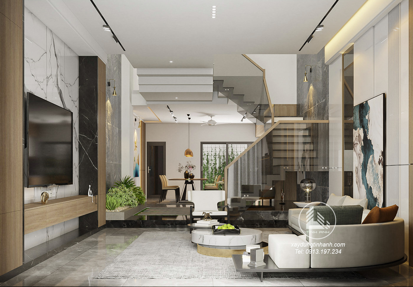 1. Thiết kế sửa nhà trọn gói tại Hoàn Kiếm - phòng khách - xaydungtinhanh