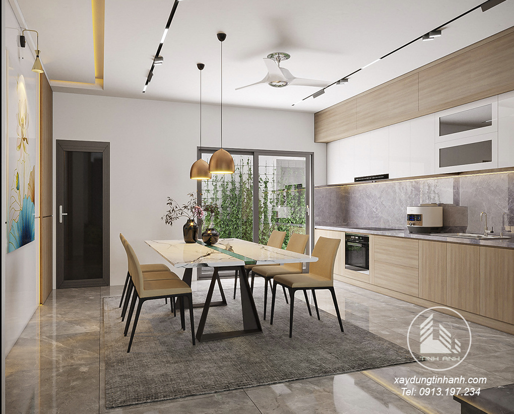 6. Thiết kế sửa nhà trọn gói tại Hoàn Kiếm - phòng khách bếp- xaydungtinhanh