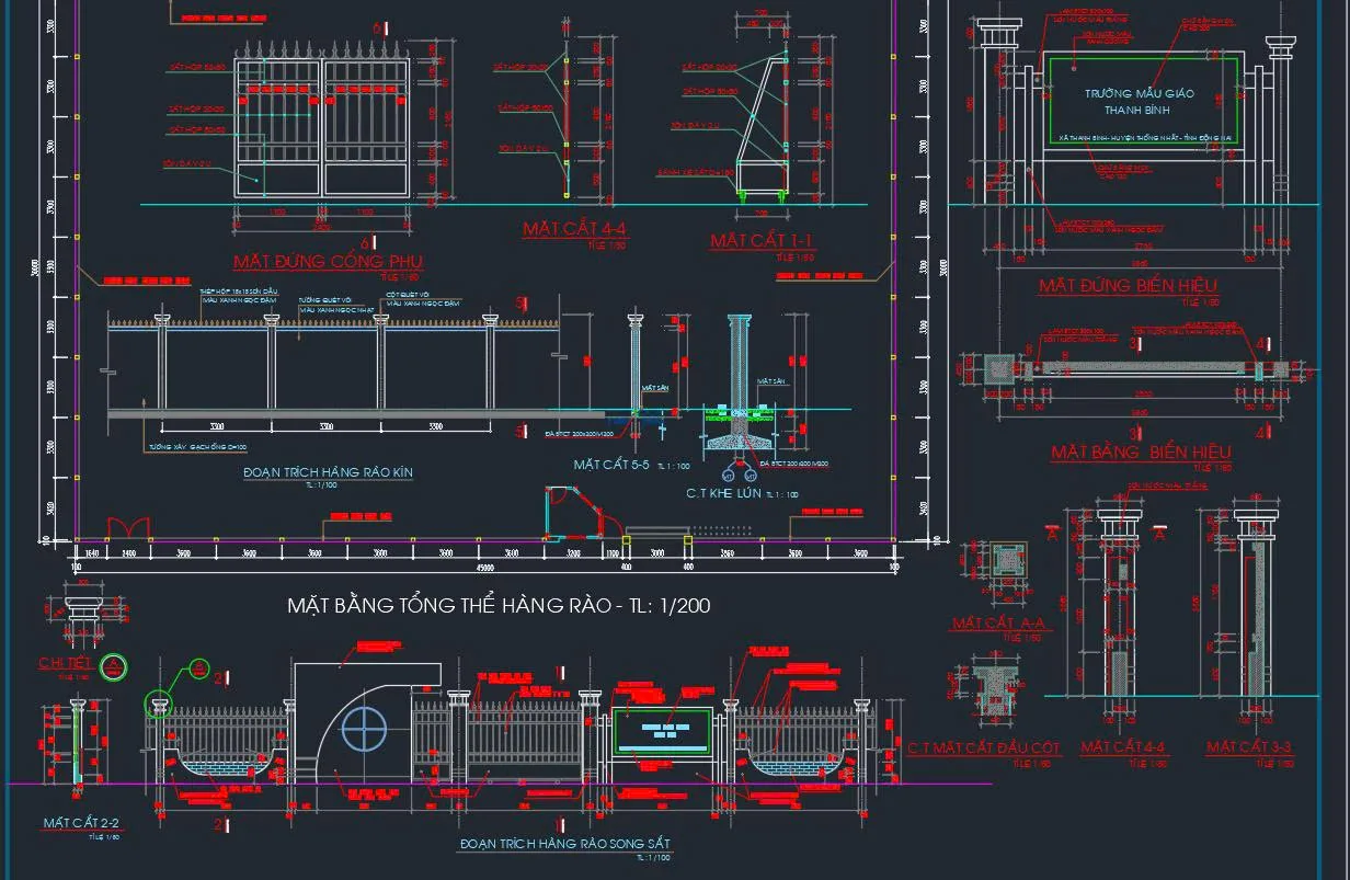 Mẫu bản vẽ cổng hàng rào đẹp File Cad